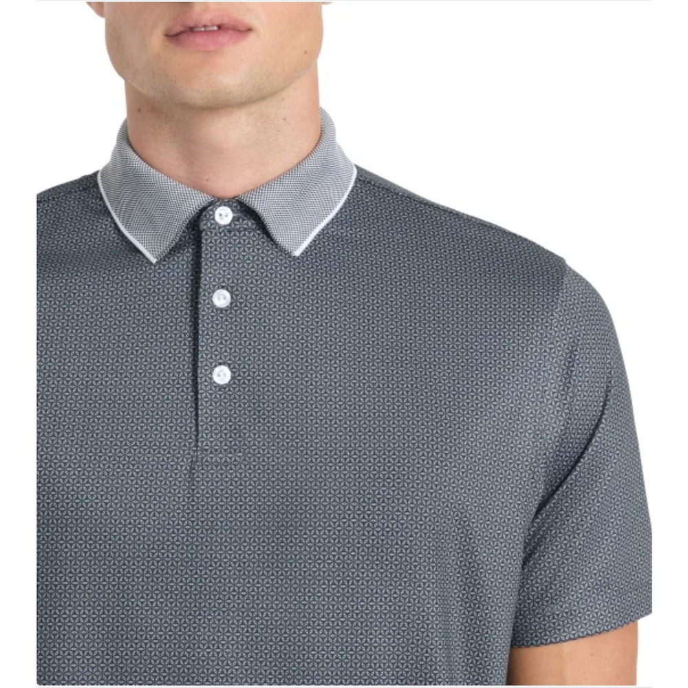 Hickey Freeman Men's Short Sleeve Luxury Golf Polo Shirt Black S  Geometric